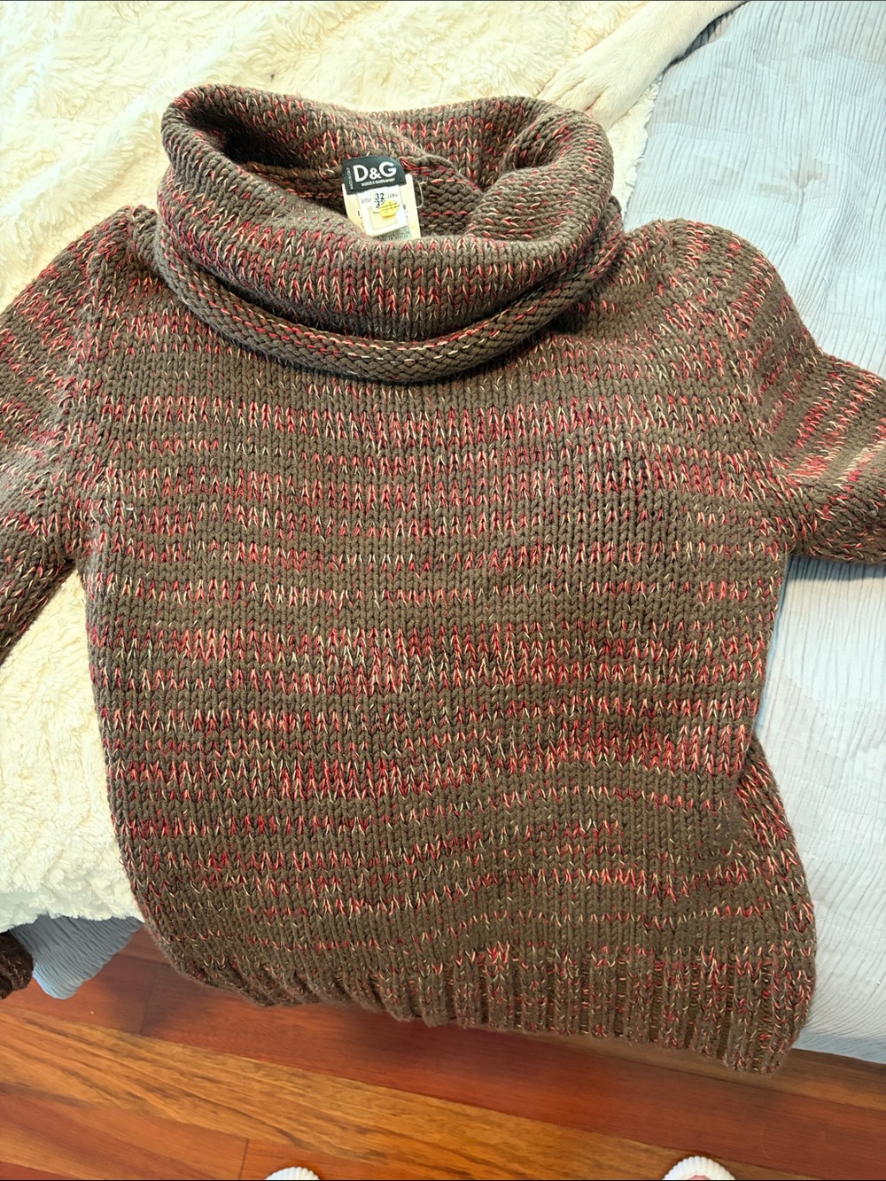 D&G Olive & Red Marled Cowl Neck Sweater